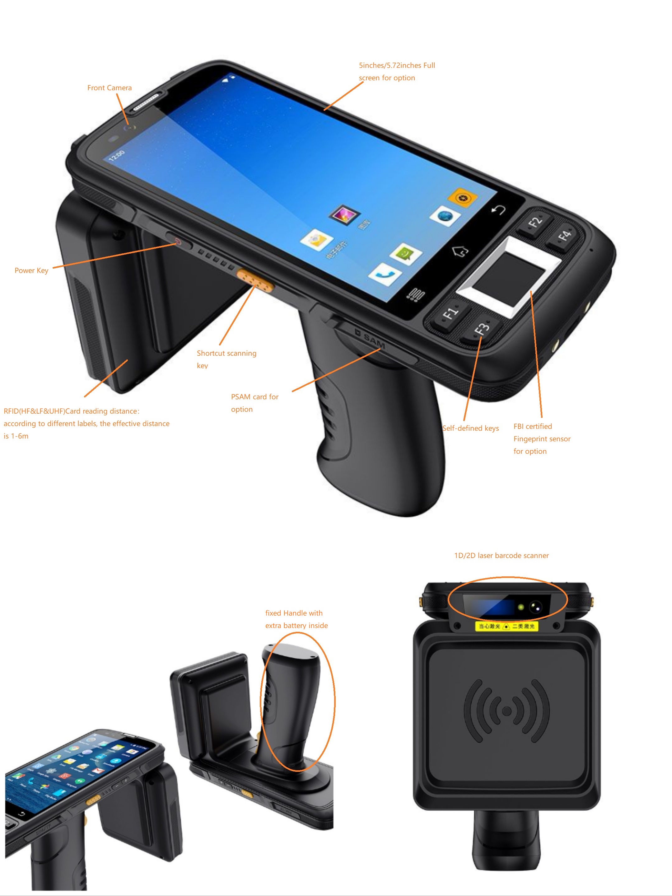 PDA de lecture de compteurs UHF Android portables